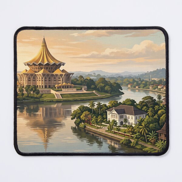 Item preview, Kuching Malaysia Vintage Travel Art – Sarawak River & Cat City Heritage designed and sold by Bomax121.