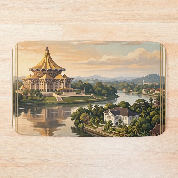 Item preview, Kuching Malaysia Vintage Travel Art – Sarawak River & Cat City Heritage designed and sold by Bomax121.