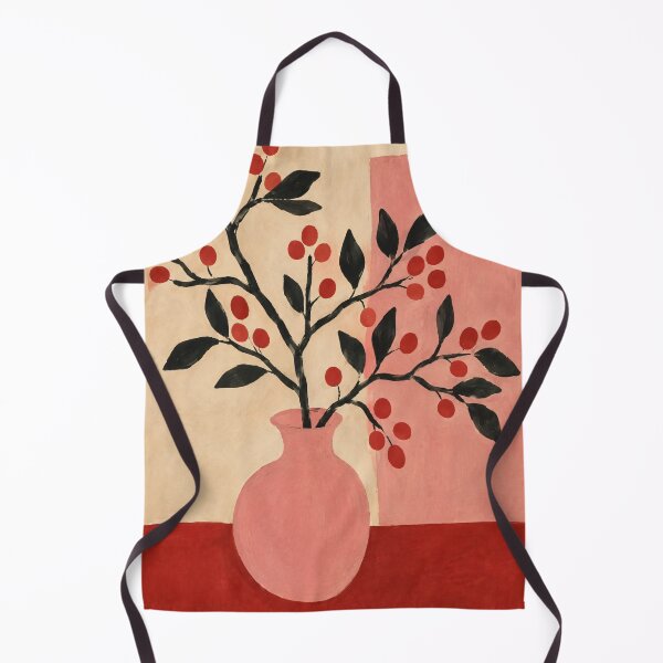 Item preview, Red Berry Branch Folk Art Painting Pink Vase designed and sold by Jozefin's Studio.