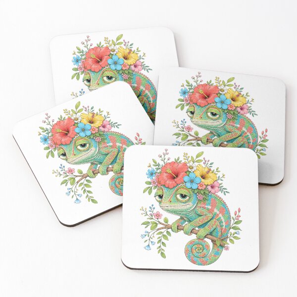 Item preview, Cute Floral Chameleon - Colorful Botanical Reptile Art designed and sold by FrescoDesign.