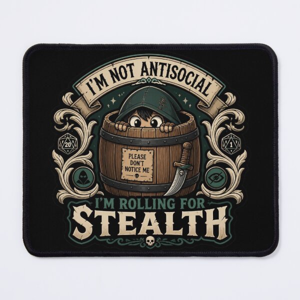 Item preview, I'm Not Antisocial Rolling For Stealth - Chibi RPG Introvert designed and sold by Dice_Goblin_Studio.