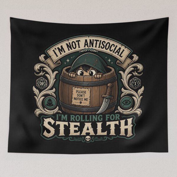 Item preview, I'm Not Antisocial Rolling For Stealth - Chibi RPG Introvert designed and sold by Dice_Goblin_Studio.