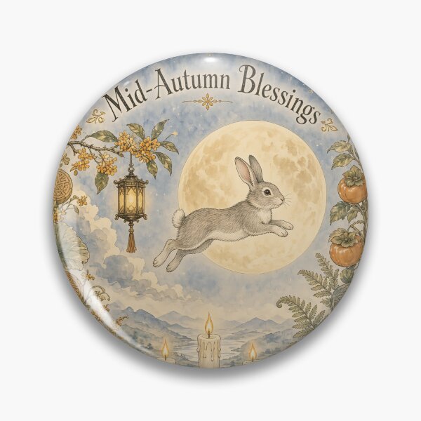 Item preview, Mid Autumn Blessings Moon Rabbit Art designed and sold by ArizonaWitches.