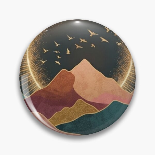 Item preview, Retro Mountain Landscape With Golden Sun And Pine Trees Wall Art designed and sold by MonaRose_Art.