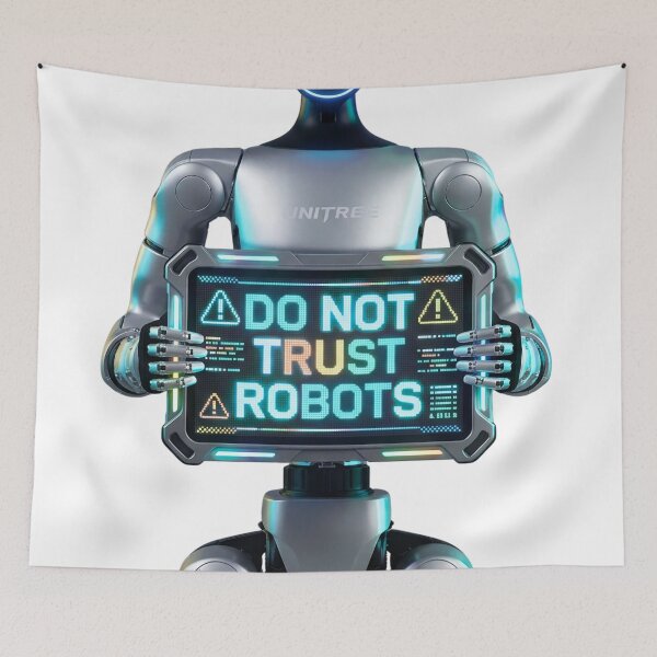 Item preview, Do Not Trust Robots Glowing Neon Sign Anti AI Cyberpunk Graphic designed and sold by Sulco Design.