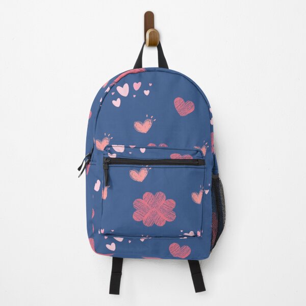 Item preview, Hand Drawn Pink Hearts & Floral Love Pattern on Blue designed and sold by AMPEXA.