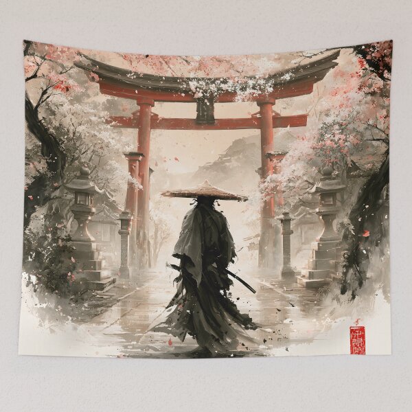 Item preview, Wandering Ronin Under Sakura Torii – Japanese Ink Art designed and sold by AP_1979.