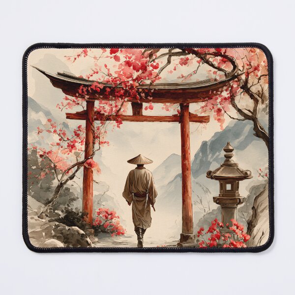Item preview, Red Torii & Wandering Ronin – Japanese Sakura Landscape designed and sold by AP_1979.