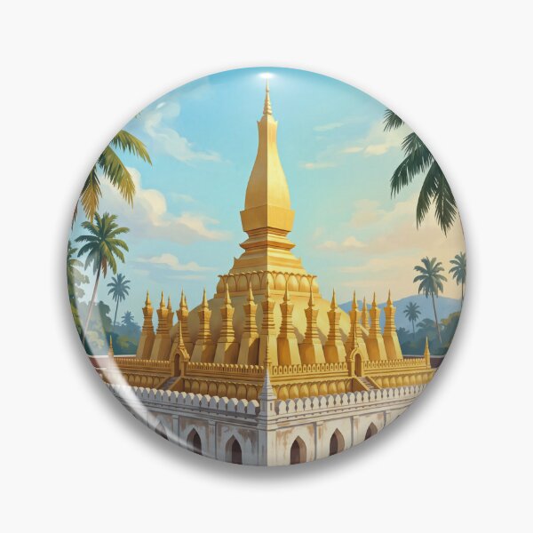Item preview, Vientiane Laos Vintage Travel Art – Pha That Luang & Mekong Riverside designed and sold by Bomax121.