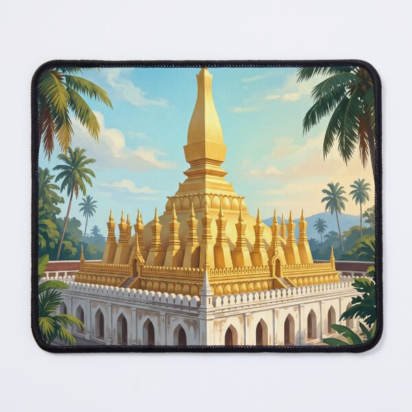 Item preview, Vientiane Laos Vintage Travel Art – Pha That Luang & Mekong Riverside designed and sold by Bomax121.
