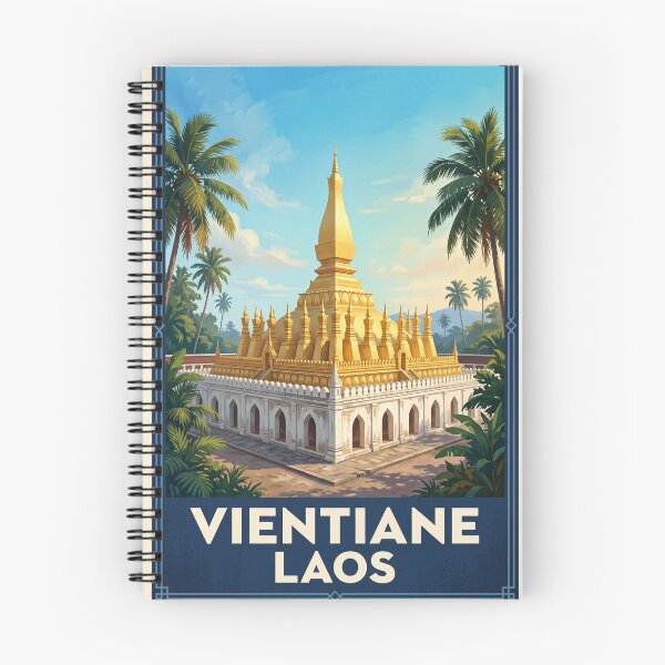 Item preview, Vientiane Laos Vintage Travel Art – Pha That Luang & Mekong Riverside designed and sold by Bomax121.
