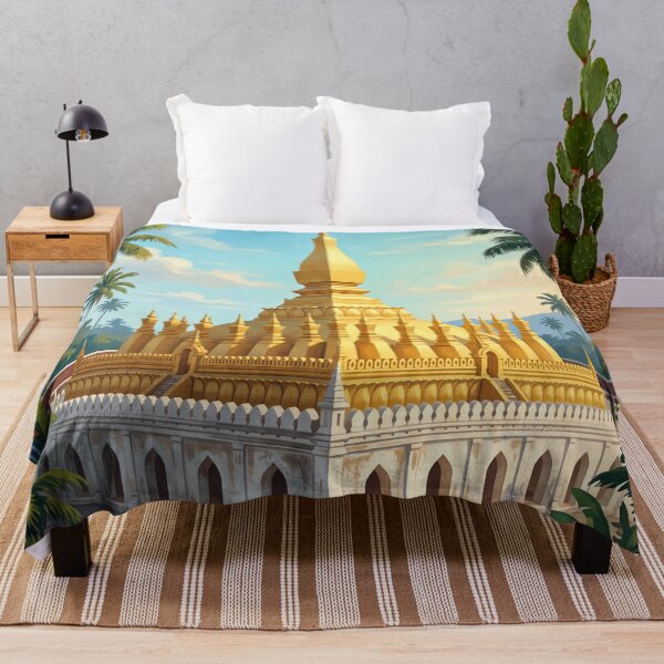 Item preview, Vientiane Laos Vintage Travel Art – Pha That Luang & Mekong Riverside designed and sold by Bomax121.