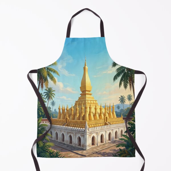 Item preview, Vientiane Laos Vintage Travel Art – Pha That Luang & Mekong Riverside designed and sold by Bomax121.