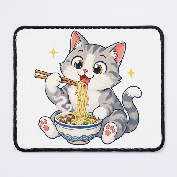 Item preview, Cute Cat Eating Noodles With Chopsticks — Light Version designed and sold by TheOddPrints.