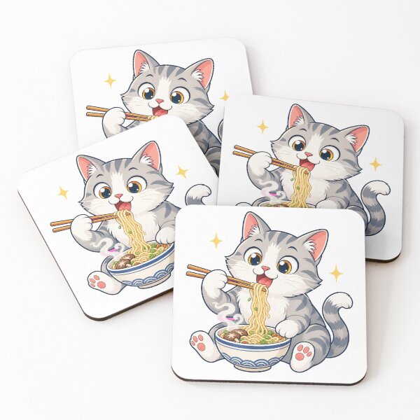 Item preview, Cute Cat Eating Noodles With Chopsticks — Light Version designed and sold by TheOddPrints.