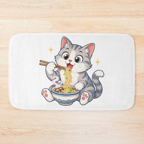 Item preview, Cute Cat Eating Noodles With Chopsticks — Light Version designed and sold by TheOddPrints.