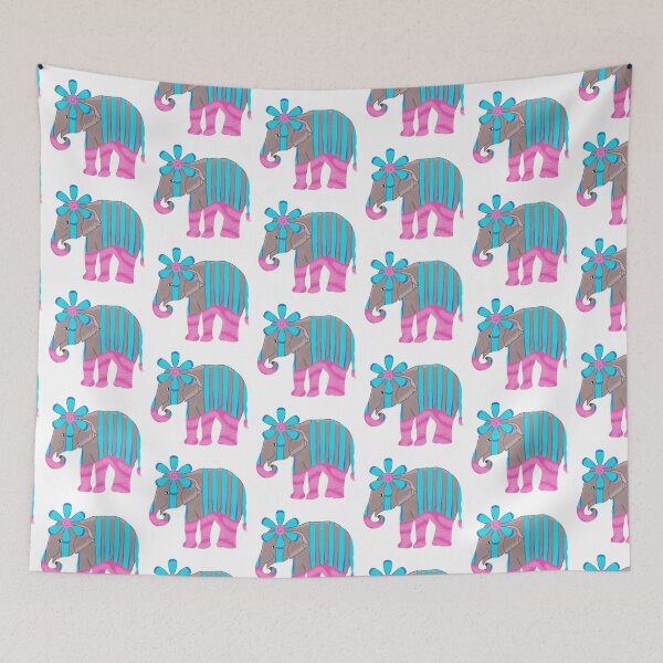 Item preview, Colorful Striped Elephant with Flower Crown designed and sold by MigWhimsy.
