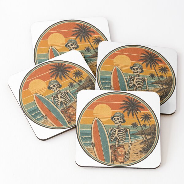 Item preview, Skeleton Surfer Bucket Hat Beach Sunset Circle Badge designed and sold by Retro Surf & Roam.