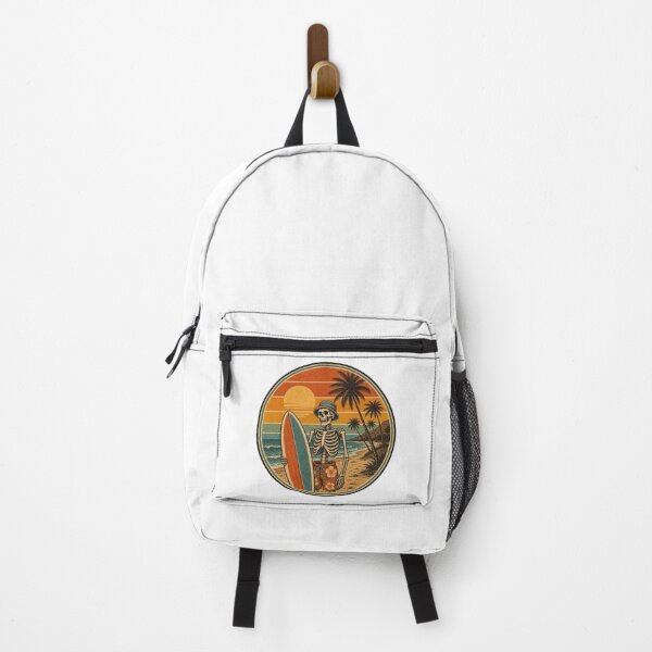 Item preview, Skeleton Surfer Bucket Hat Beach Sunset Circle Badge designed and sold by Retro Surf & Roam.