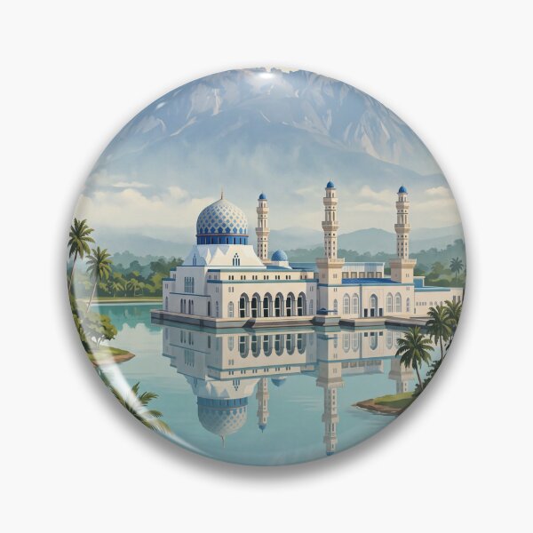Item preview, Kota Kinabalu Malaysia Vintage Travel Art – Mount Kinabalu & Waterfront City designed and sold by Bomax121.