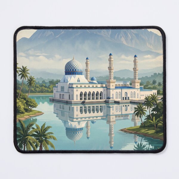 Item preview, Kota Kinabalu Malaysia Vintage Travel Art – Mount Kinabalu & Waterfront City designed and sold by Bomax121.