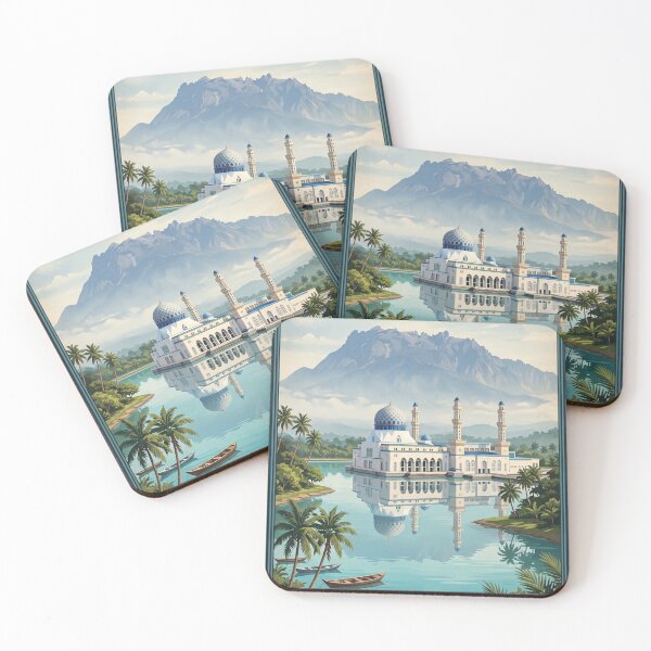 Item preview, Kota Kinabalu Malaysia Vintage Travel Art – Mount Kinabalu & Waterfront City designed and sold by Bomax121.