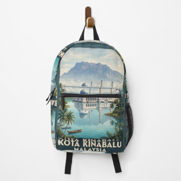 Item preview, Kota Kinabalu Malaysia Vintage Travel Art – Mount Kinabalu & Waterfront City designed and sold by Bomax121.