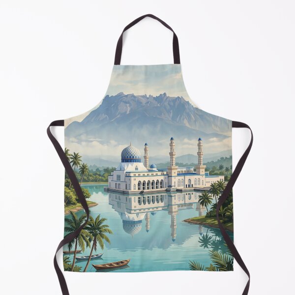 Item preview, Kota Kinabalu Malaysia Vintage Travel Art – Mount Kinabalu & Waterfront City designed and sold by Bomax121.