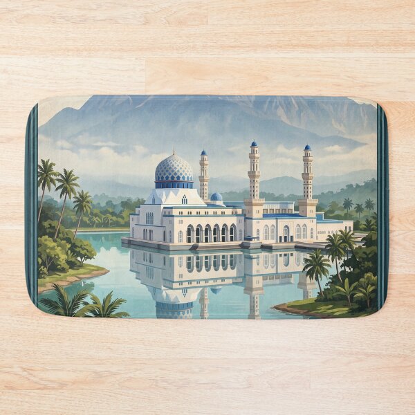 Item preview, Kota Kinabalu Malaysia Vintage Travel Art – Mount Kinabalu & Waterfront City designed and sold by Bomax121.