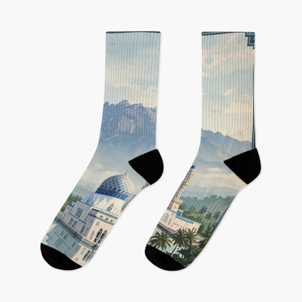 Item preview, Kota Kinabalu Malaysia Vintage Travel Art – Mount Kinabalu & Waterfront City designed and sold by Bomax121.