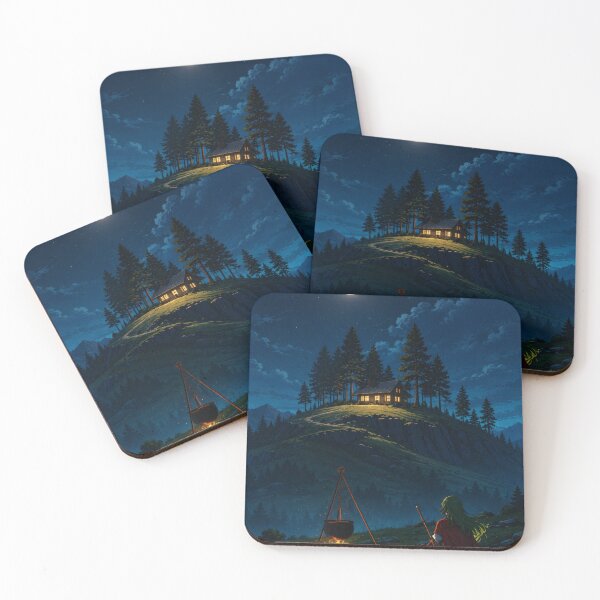 Item preview, Cozy Campfire Under Moonlight Fantasy Landscape Art designed and sold by Neviermaxx.
