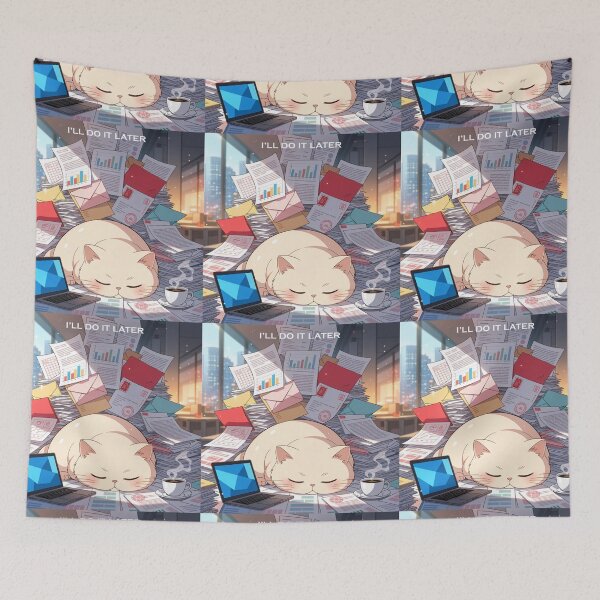 Item preview, I'll Do It Later – Sleepy Cat Procrastinating at Work designed and sold by Mousy17.