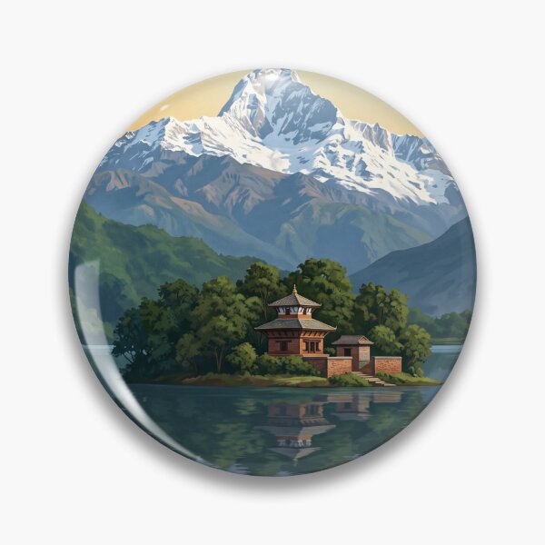 Item preview, Pokhara Nepal Vintage Travel Art – Phewa Lake & Annapurna Range designed and sold by Bomax121.