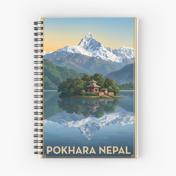 Item preview, Pokhara Nepal Vintage Travel Art – Phewa Lake & Annapurna Range designed and sold by Bomax121.