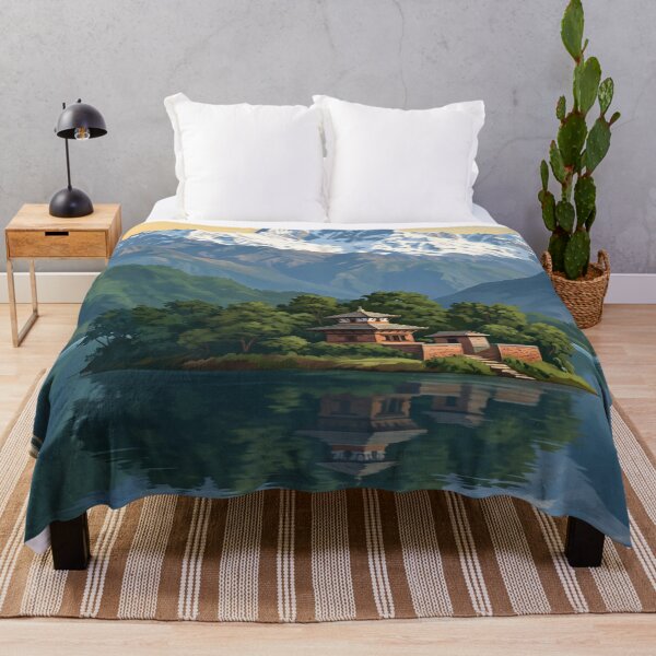Item preview, Pokhara Nepal Vintage Travel Art – Phewa Lake & Annapurna Range designed and sold by Bomax121.