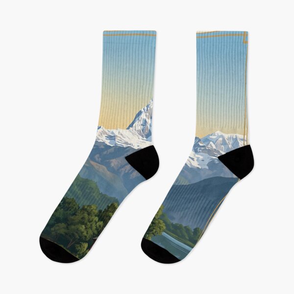 Item preview, Arte de viaje vintage de Pokhara Nepal: lago Phewa y cordillera Annapurna designed and sold by Bomax121.