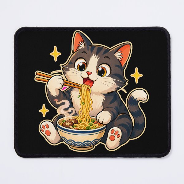 Item preview, Cute Cat Eating Noodles With Chopsticks — Dark Edition designed and sold by TheOddPrints.