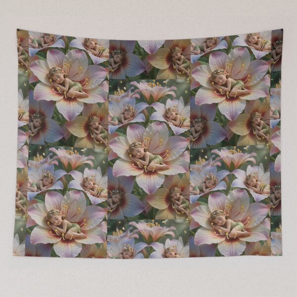 Item preview, Sleeping Flower Fairies – Enchanted Fairycore Garden Fantasy Art designed and sold by Bhaskar Digital Art.