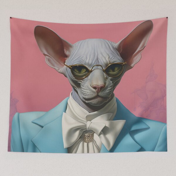 Item preview, Sphynx cat in a blue jacket, sun glasses and bow designed and sold by anytka.