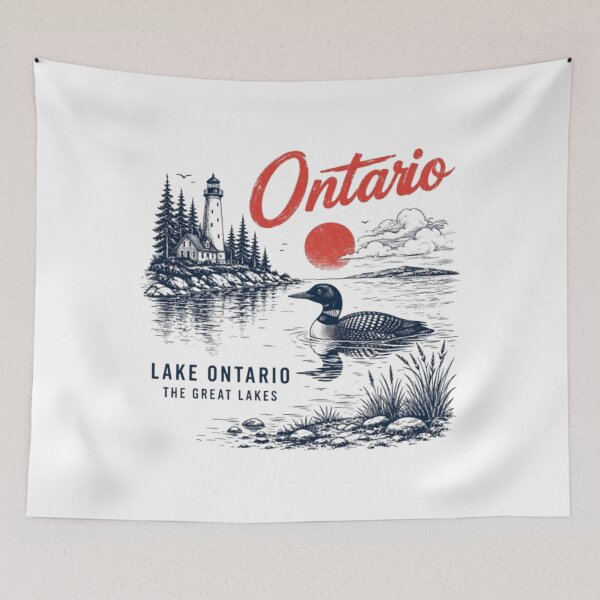 Item preview, Lake Ontario - Ontario - The Great Lakes - Loon, Lake Ontario Loon, Great Lakes Lighthouse, Retro Sunset Nature Wildlife designed and sold by KrushnaChandra.