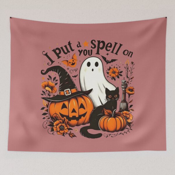 Item preview, I Put a Spell on You – Spooky Halloween Ghost Cat Pumpkin Bat Design designed and sold by RajDeals.