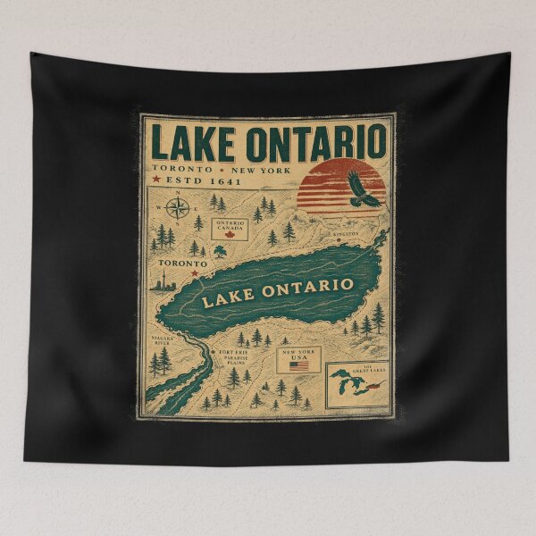 Item preview, Lake Ontario - Ontario - The Great Lakes - Loon, Lake Ontario Vintage Map Toronto New York Estd 1641 designed and sold by KrushnaChandra.