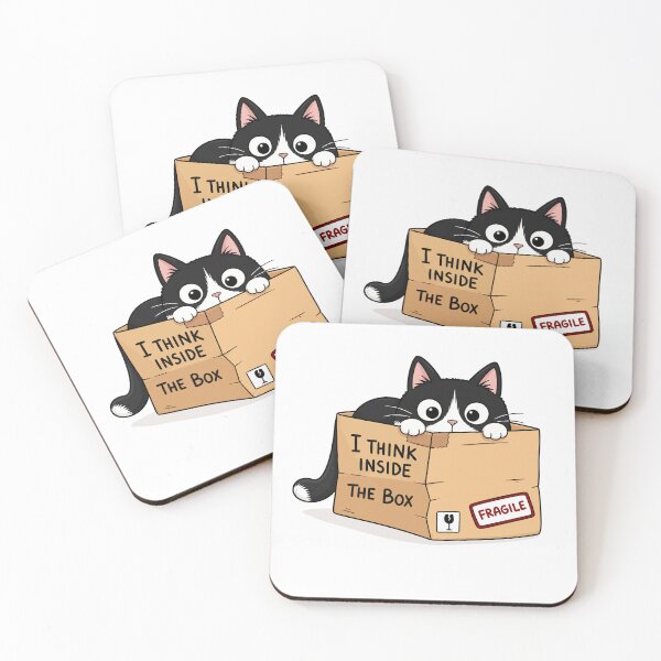 Item preview, I Think Inside The Box Funny Tuxedo Cat Cardboard Box Graphic Art designed and sold by The Upside Down.