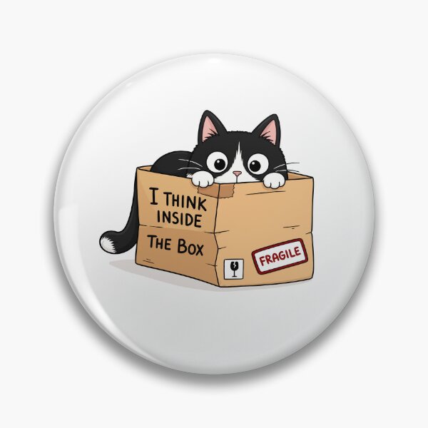 Item preview, I Think Inside The Box Funny Tuxedo Cat Cardboard Box Graphic Art designed and sold by The Upside Down.