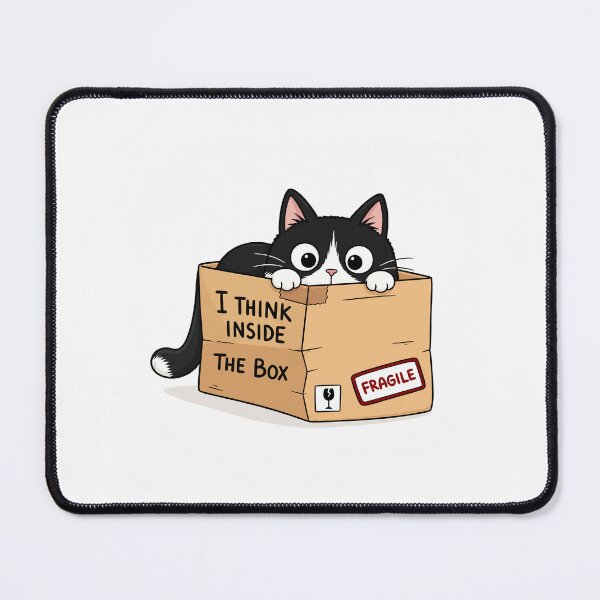 Item preview, I Think Inside The Box Funny Tuxedo Cat Cardboard Box Graphic Art designed and sold by The Upside Down.