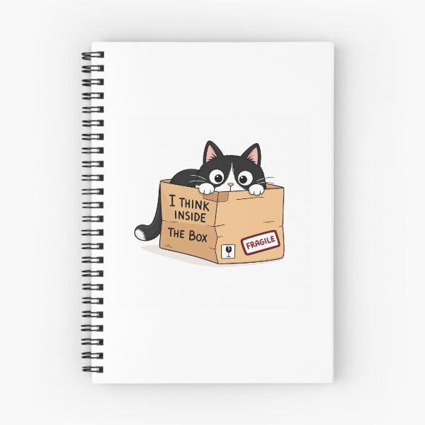 Item preview, I Think Inside The Box Funny Tuxedo Cat Cardboard Box Graphic Art designed and sold by The Upside Down.