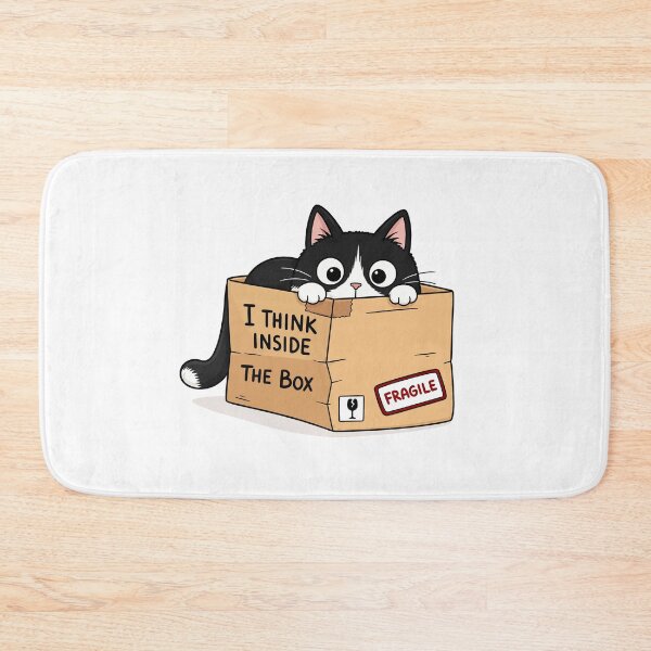 Item preview, I Think Inside The Box Funny Tuxedo Cat Cardboard Box Graphic Art designed and sold by The Upside Down.