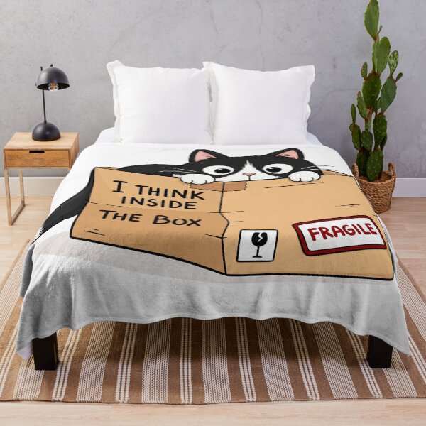 Item preview, I Think Inside The Box Funny Tuxedo Cat Cardboard Box Graphic Art designed and sold by The Upside Down.