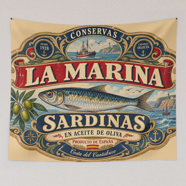 Item preview, Vintage Spanish Sardine Cannery Label designed and sold by newnomads-art.