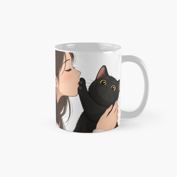 Item preview, Anime Girl Kissing Black Cat Cute Void Kitty Paw Aesthetic Graphic Art designed and sold by The Upside Down.